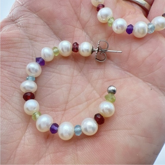 Honora Jewelry - Honora “As Is” White Pearl & Multi-Gemstone 1-1/4” Hoop Earrings